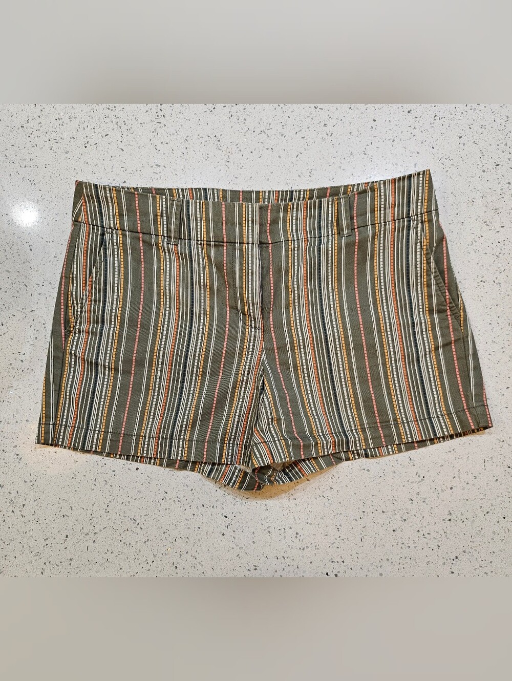 6- LOFT- Olive Green Multi-Stripe Cotton Shorts